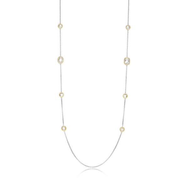 NR0LBZM9-2T Essence Cubic Zirconia Checkered Cut Two Tone Necklace