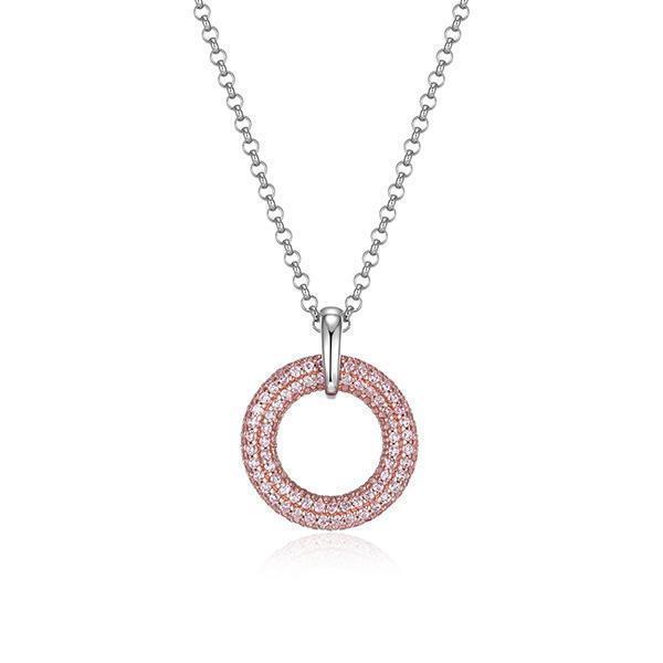 NR0LBRJ-R "Stardust" Round Clear Cubic Zirconia in 15mm Circle Pendant with Rolo Chain