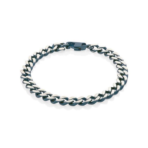 STEELX 7.5mm Two-Tone Fancy Curb Chain Bracelet - Blue and Gunmetal