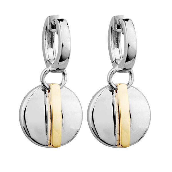ER2LAYUA-2T Moonphase Circle Huggie Two Tone Earrings