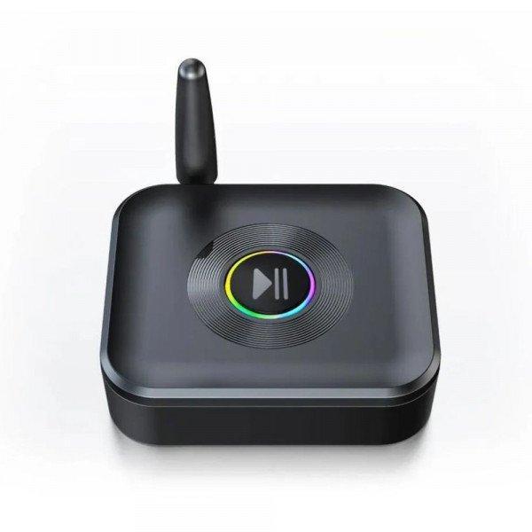 Bluetooth 5.1 Receiver with RGB Light 3.5mm Aux Low Latency Dual Connection Wireless Audio Adapter GR01 for Universal Cell Phone, Device - Black