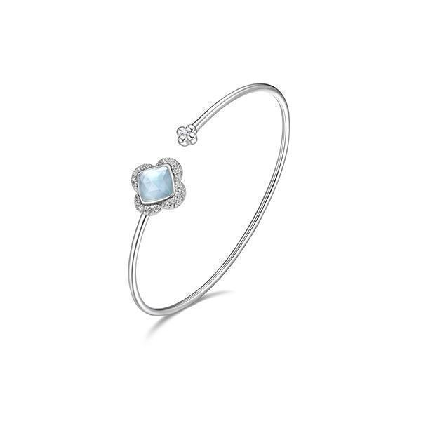BR1Q1DL-W Sterling Silver "Bliss" Cushion Cut Clover Cuff Bangle