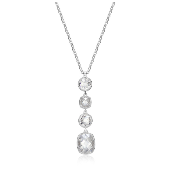 NR0LBZN0-W Essence Cubic Zirconia Checkered Cut Drop Necklace
