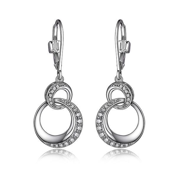 ER2LCB800-W Sterling Silver HUG Cubic Zirconia Circle Link Leverback Dangle Earrings