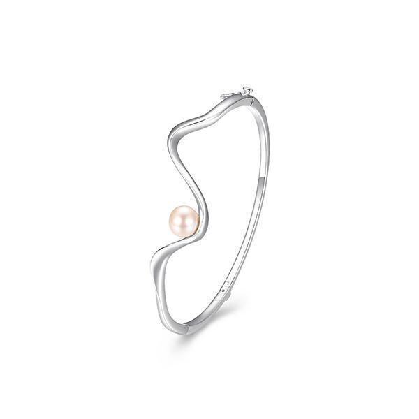 BR1LAPN-W "Luna" Genuine White Pearl Wavy Hinge Bangle