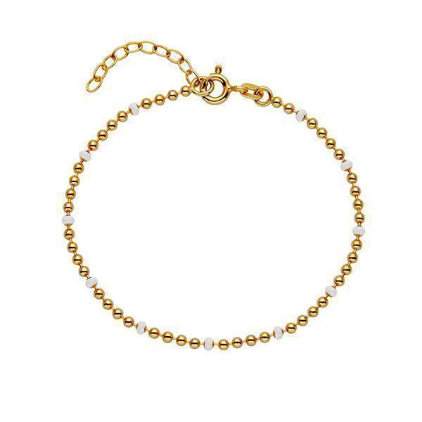 Enamel Bead Chain Bracelet In Sterling Silver - White and Gold
