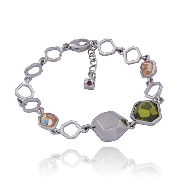 BR1L70840-W-7.25 Sterling Silver FACETS Black Olive and Champagne Cubic Zirconia Bracelet Size 7.25