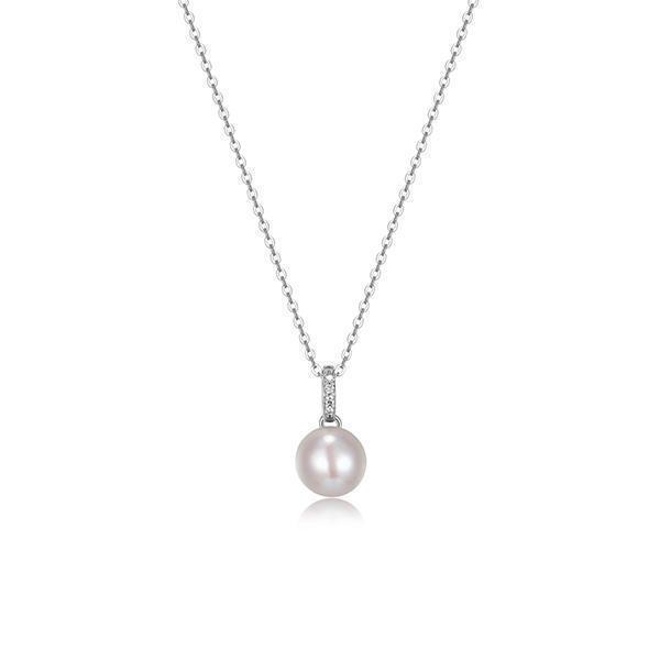 Diamondlite Cubic Zirconia 8.5mm Round Pearl Solitaire Necklace in Sterling Silver - Silver