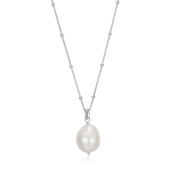 NR0LC034-W Genesis White Pearl Beaded Chain Necklace