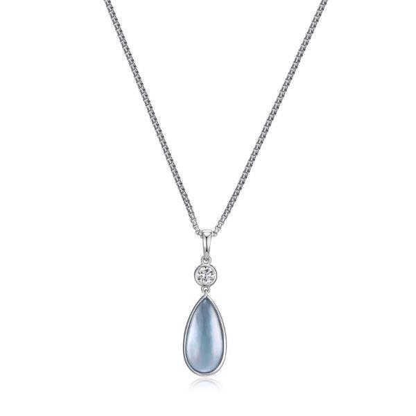 NR0LBVS9-W Ethereal Drops CZ Mother of Pearl  and Synthetic Topaz Pendant Necklace