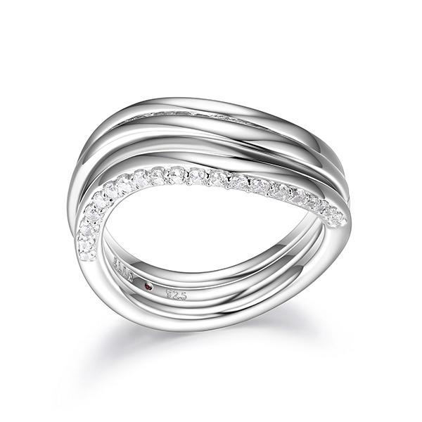 RR4LABV00-W-6 Sterling Silver OCEAN Twist Wrap Cubic Zirconia Ring Size 6