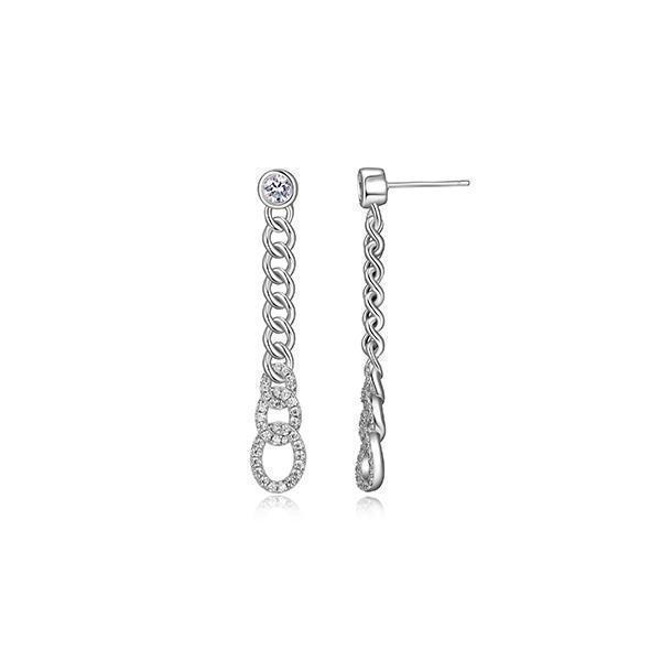 ER2Q0DV-W Sterling Silver "Cuban Link" Curb Chain Link with CZ Linear Stud Earrings