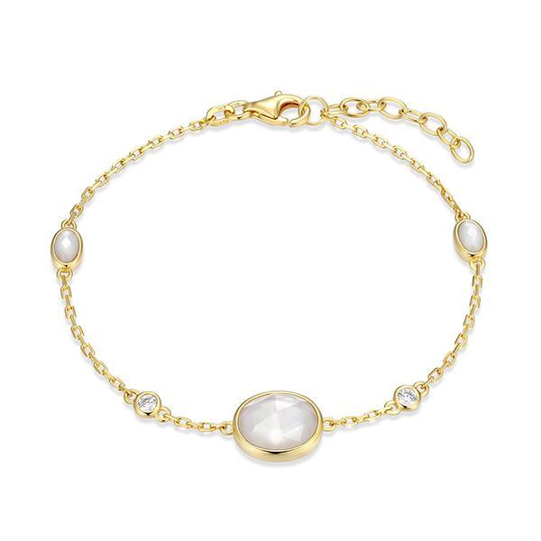 B31ADF8GV-Y-6.5 Sterling Silver Oval Mother of Pearl Crystal Doublet and Diamondlite Cubic Zirconia Station Bracelet