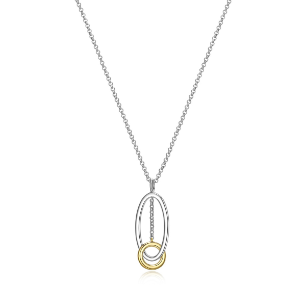 NR0LBVMA-2T Circadia Oval and Circle Two Tone Pendant Necklace