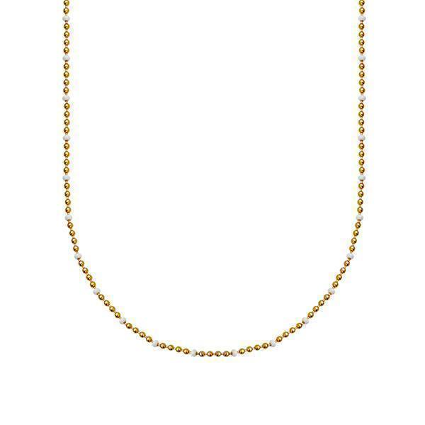 Enamel Bead Chain Necklace In Sterling Silver - White and Gold