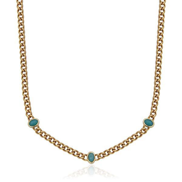 CJ STEELX Genuine Aquamarine Station Curb Chain Necklace Size 16 - Gold