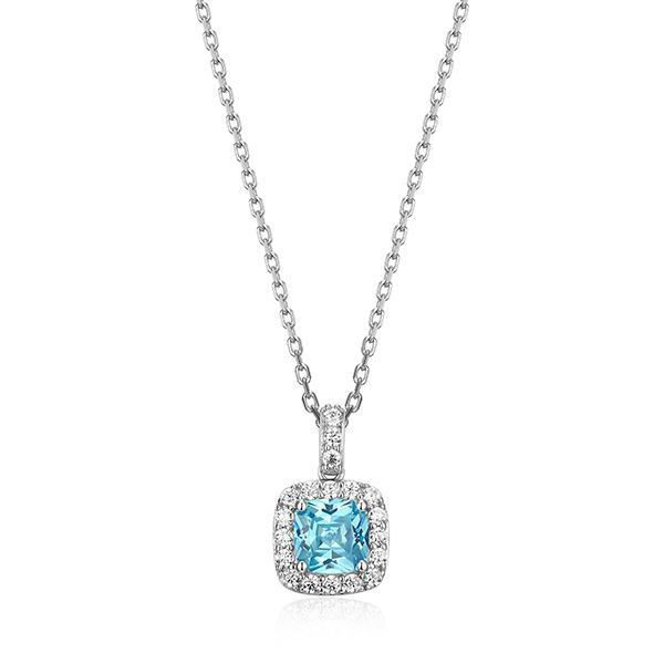 NR3LAKU25-W-17 Sterling Silver RADIANCE 6mm Cushion Blue Zirconia Halo Necklace Size 17