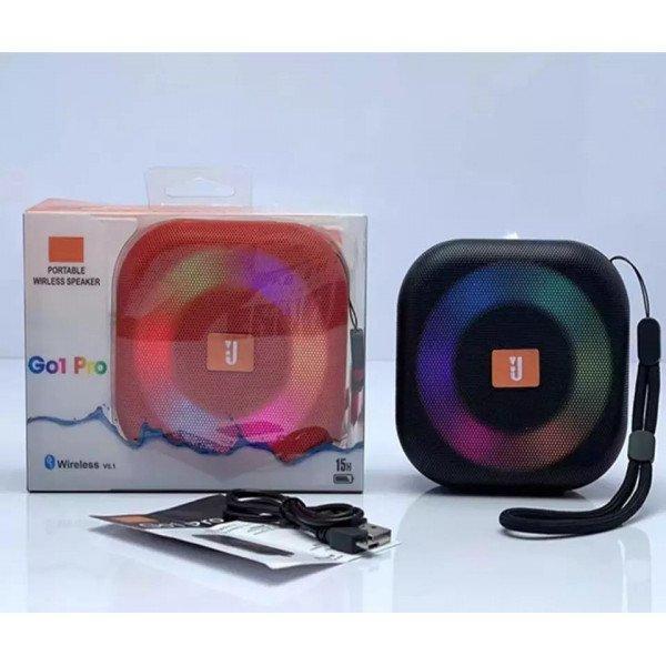 LED Ring Light Pocket Size Portable Bluetooth Wireless Speaker with Carrying Strap GO1PRO for Universal Cell Phone And Bluetooth Device - Black