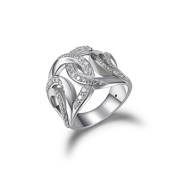 RR4LA7V00-W-7 Sterling Silver Cubic Zirconia Wave Ring Size 7