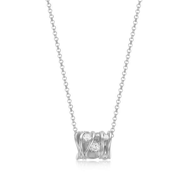 NR0LC0M00-W-17 Sterling Silver BETWEEN Wavy Cylinder with Cubic Zirconia Necklace Size 17