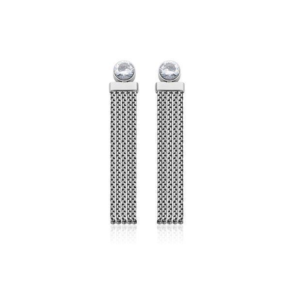 CJ Steelx 5.5mm CZ Tassel Earrings - Silver