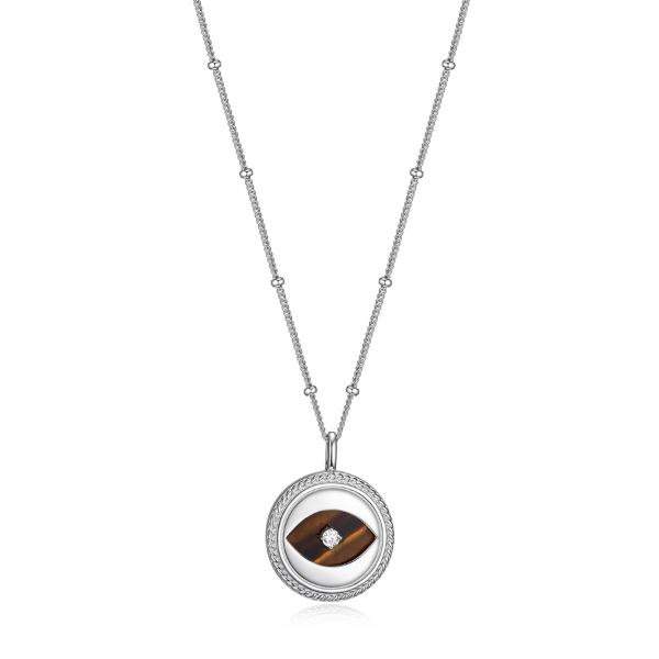 NR0LBJV3-W Protec Me Evil Eye Tiger Eye and CZ Necklace