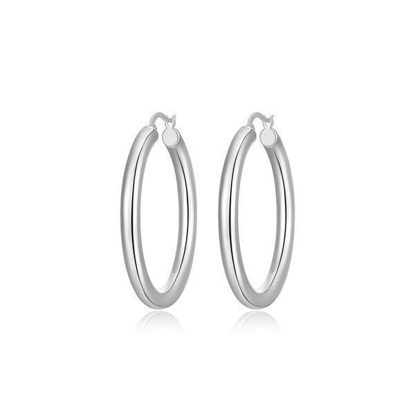 40mm Polished Tube Hoop Earrings - Silver