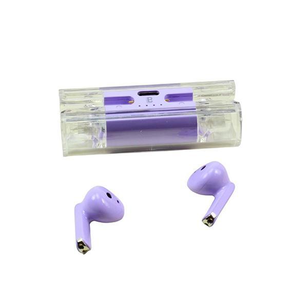 Chic Tube Design Wireless TWS Earbuds Headset: Lipstick Shape, Fashion Colors with Charging Case KIBW07 for Universal Cell Phone And Bluetooth Device - Purple