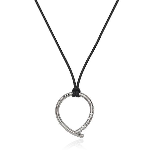 CJ STEELX Preciosa Crystal Accent Open Pendant Wax Nylon Cord Size 32 - Silver