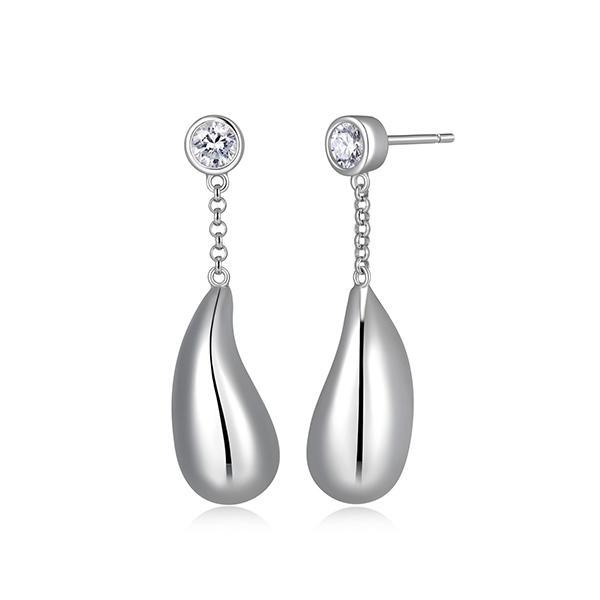 ER2LCTC00-W Sterling Silver RAINDROP 4MM Round Bezel Set and Puffy High Polish Pear Drop Stud Earrings