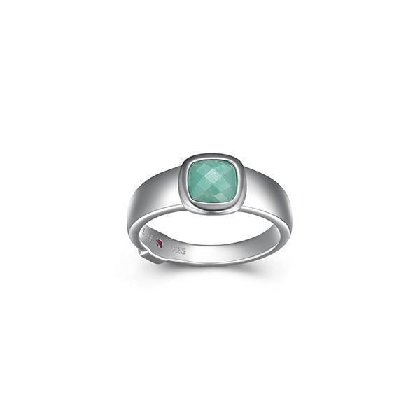 RR4LAGD-W-7 "Mirage" Cushion Cut Amazonite Bezel Set Ring - Silver - Size 7