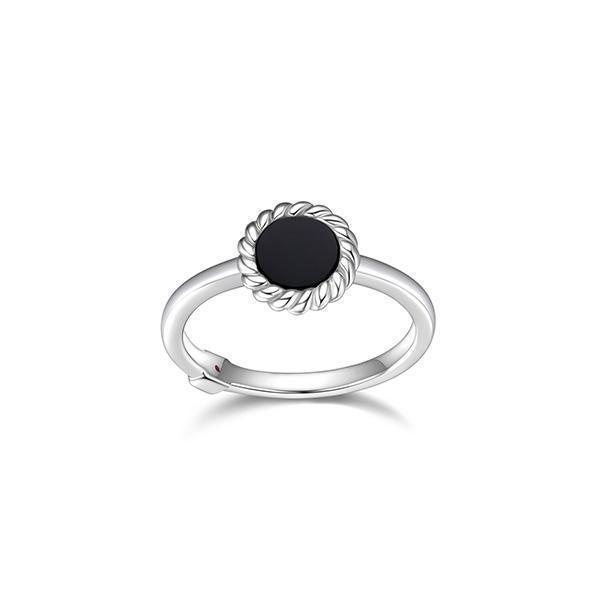RR4LAE1-W-6 "Nautical" 6mm Round Black Agate with Rope Trim Ring - Silver