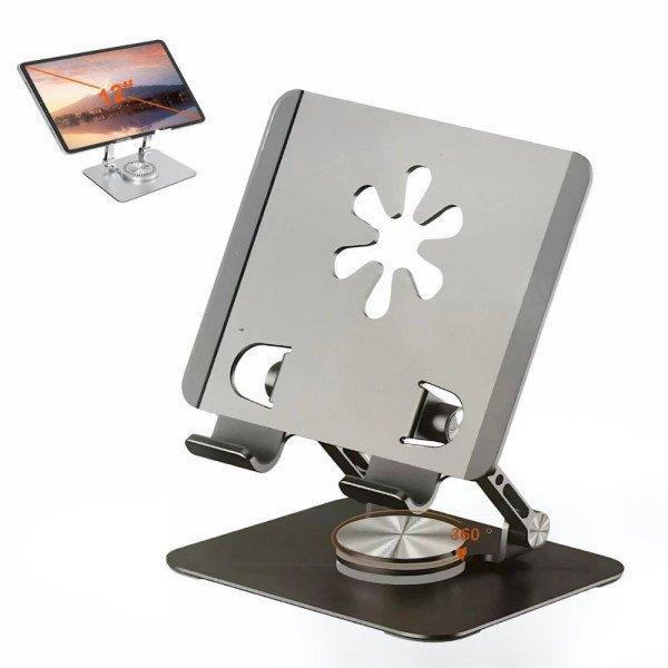 Adjustable Stainless Steel Phone Tablet Holder with Flexible 360° Rotation & Solid Metal Base - Black