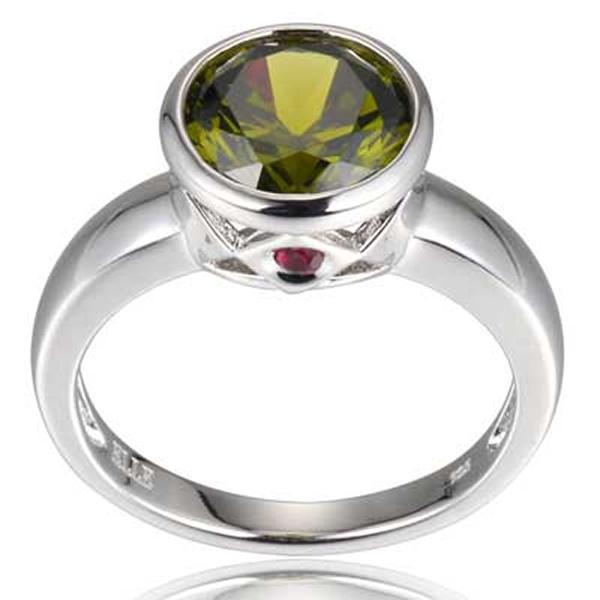 RR4L87840-W-7 Sterling Silver Black Olive Cubic Zirconia Bezel Set Ring Size 7