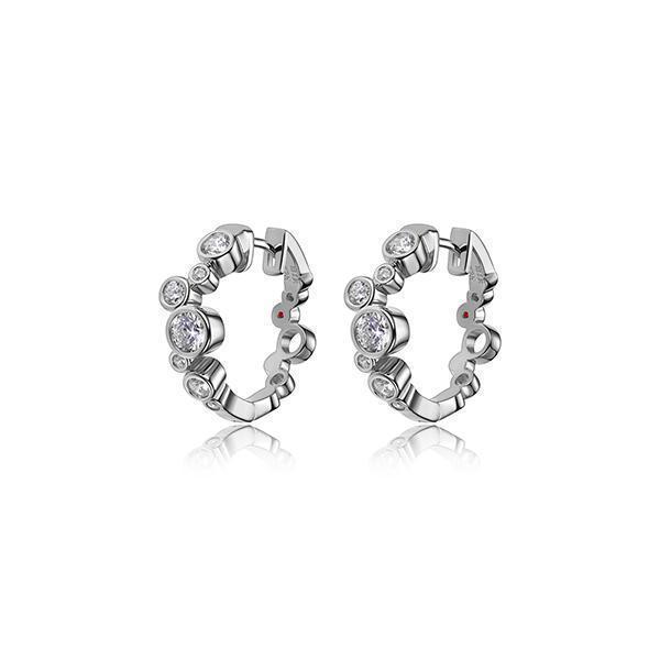 ER2LCA4-W "Bubble" Sterling Silver Cubic Zirconia Bezel Set Hoop Earrings