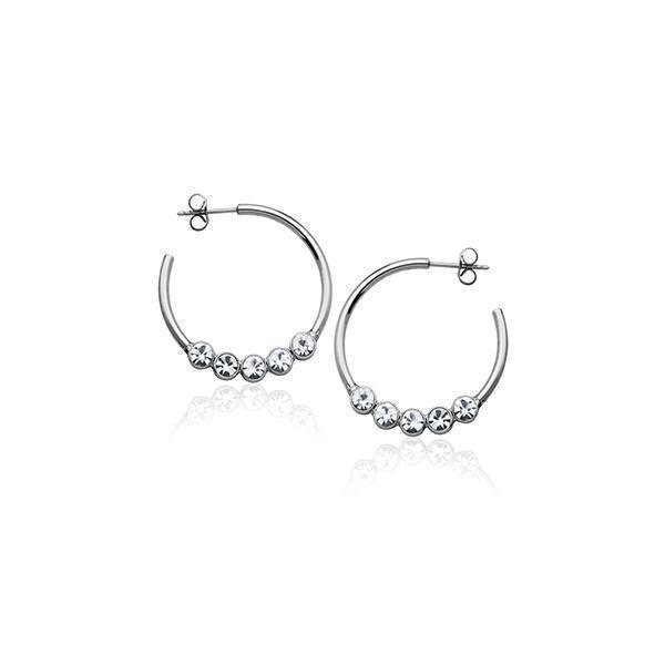 CJ Steelx 30mm Round Bezel Crystal Hoop Earrings - Silver