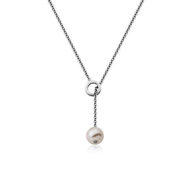 CJ Steelx Lariat Pearl Stainless Steel Necklace