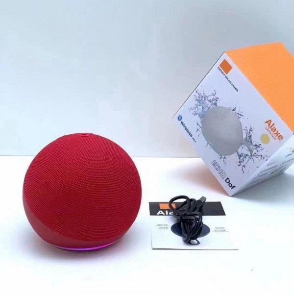 Compact Round Ball Bluetooth Speaker with Ambient LED Lighting - Portable Wireless Audio Alaxe for Universal Cell Phone And Bluetooth Device - Red