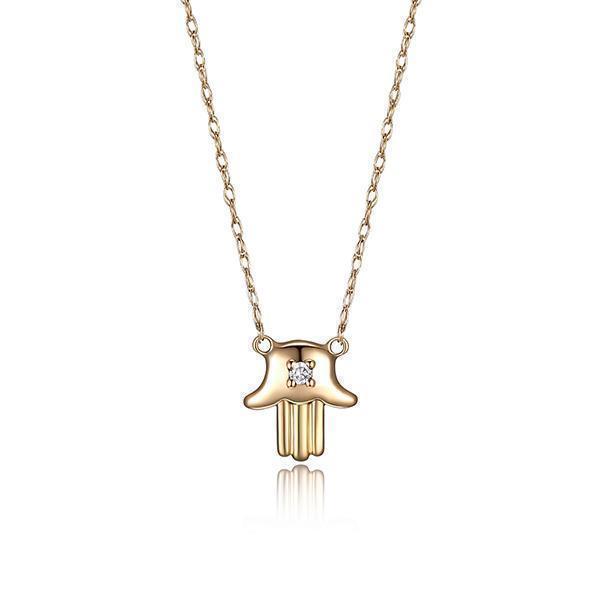 10K Gold Mini Hamsa Necklace with Diamond - Gold