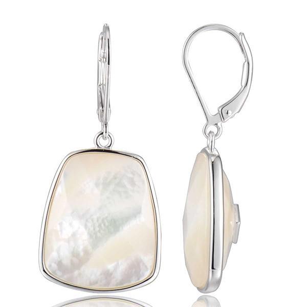 ER2LBF8A9-W Sterling Silver White Mother of Pearl Trapezoid Leverback Earrings