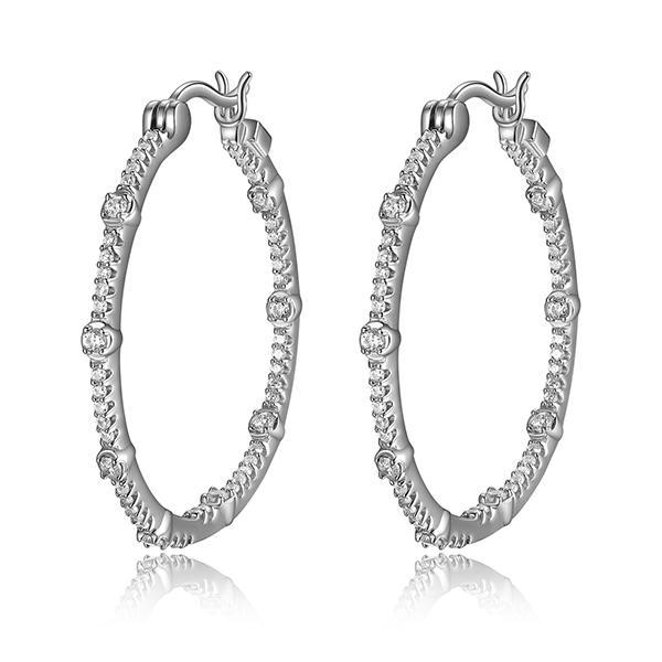 ER2LCBX00-W Sterling Silver  Cubic Zirconia 30MM Station Hoop Earrings