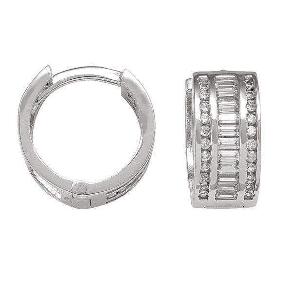 10K Silver Cubic Zirconia Round Hoop Earrings