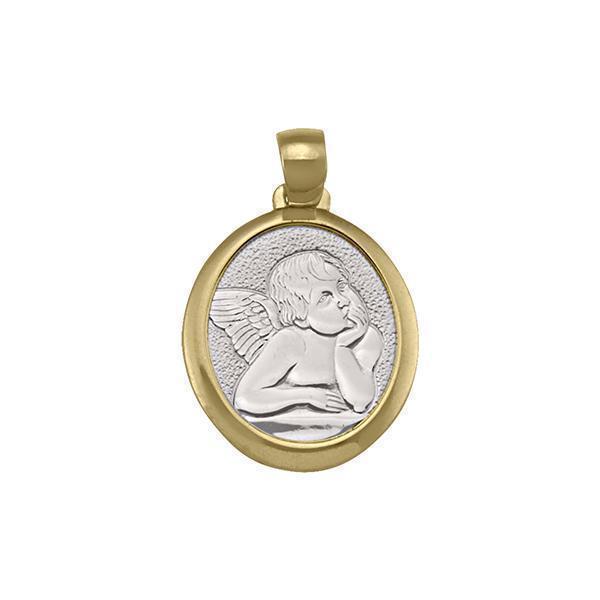 18K Two Tone Oval Thinking Angel Pendant - 2.6 gm
