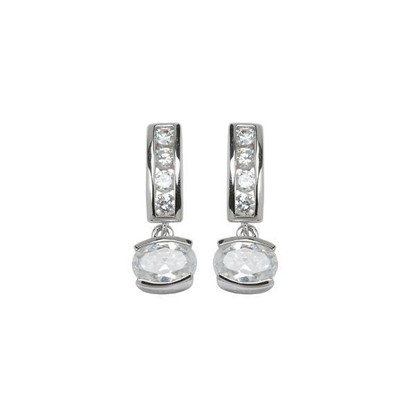 E62L143-W "Core Essentials " Sterling Silver Oval Drop Cubic Zirconia Earrings