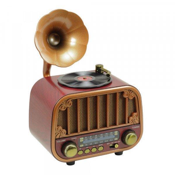 Classic Phonograph Design Bluetooth Speaker with Built-In FM Radio - Red