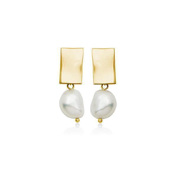 CJ Steelx Fresh Water Pearl Earrings - Gold