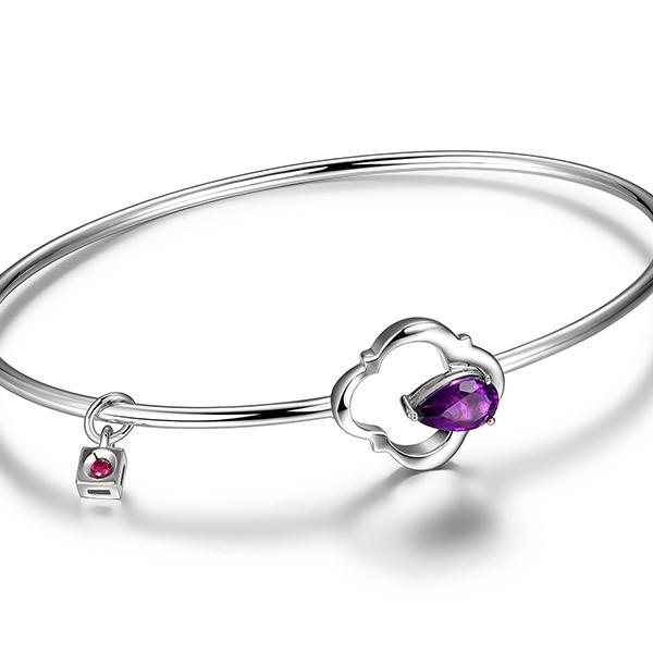 BR1LACC1-W-7 Compass Rose African Amethyst Bangle Size 7