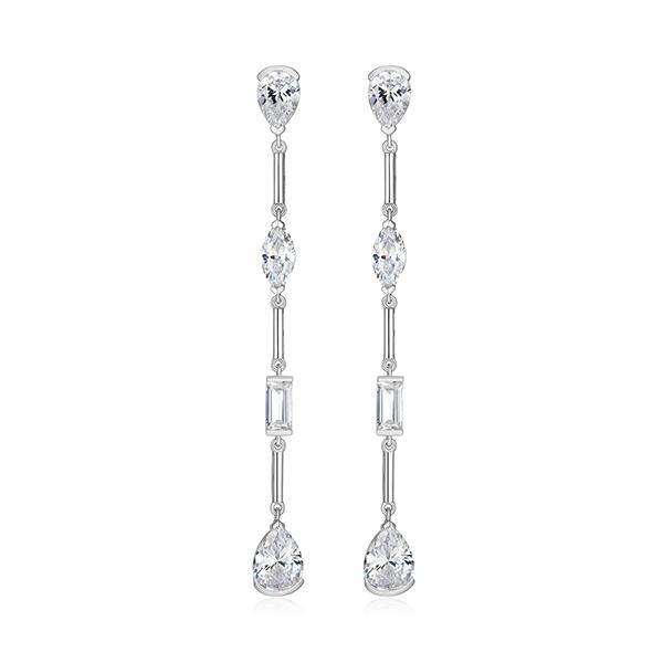 ER2AU5N00-W Sterling Silver Dimanondlite Cubic Zirconia Multishape Linear Drop Earrings