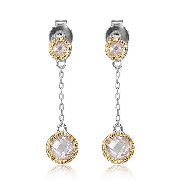 ER2LBVE00-2T Sterling Silver ESSENCE Checkered Cubic Zirconia Two Tone Post Earrings