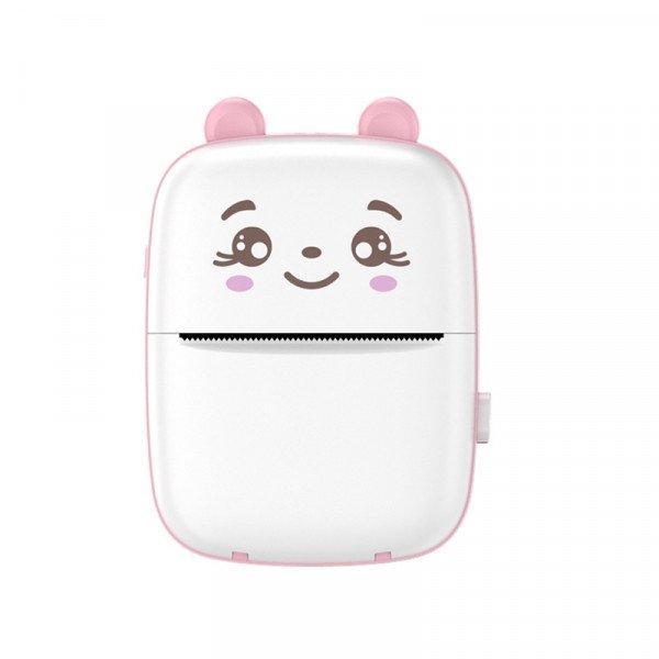 Cartoon Bear Mini Printer - Mobile Connectivity, Monochrome Black and White Printing, Compact Design A8C for Children Kid Party Outdoor and Indoor Play - Pink